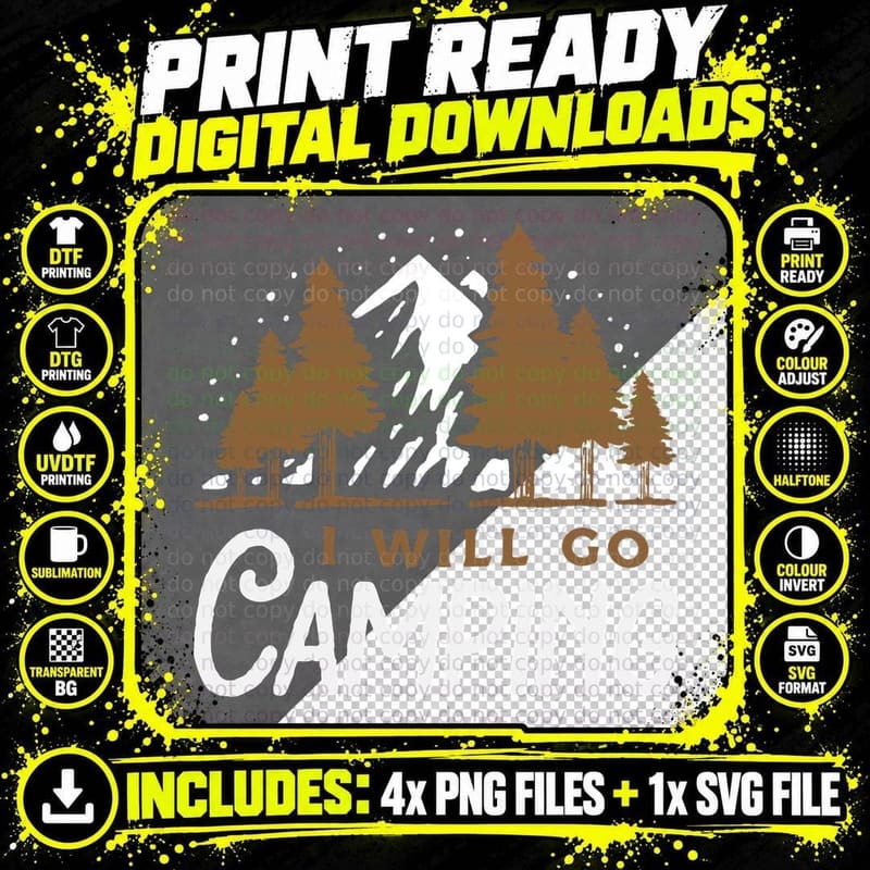 I Will Go Camping Mountain Landscape Outdoor Retro Png SVG Digital Bundle