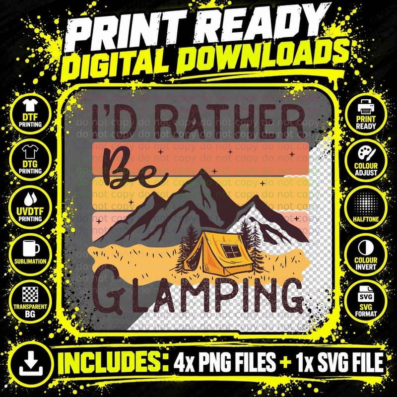 I'd Rather Be Glamping Camping T-Shirt Png SVG Digital Bundle