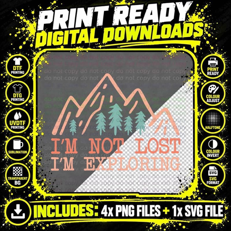 I'm Not Lost I'm Exploring Camping T-Shirt Png SVG Digital Bundle