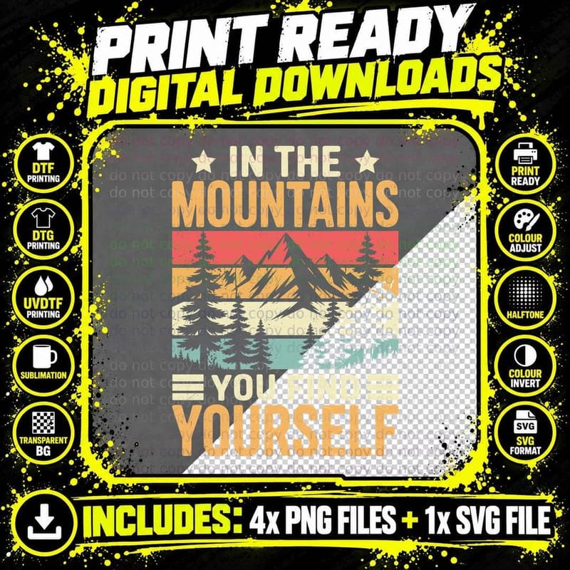 In the Mountains You Find Yourself Outdoor Adventure Png SVG Digital Bundle