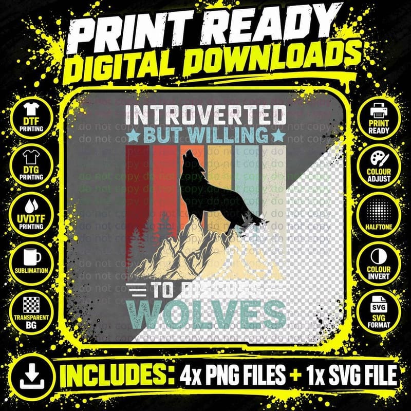 Introverted but Willing to Discuss Wolves Outdoor Png SVG Digital Bundle