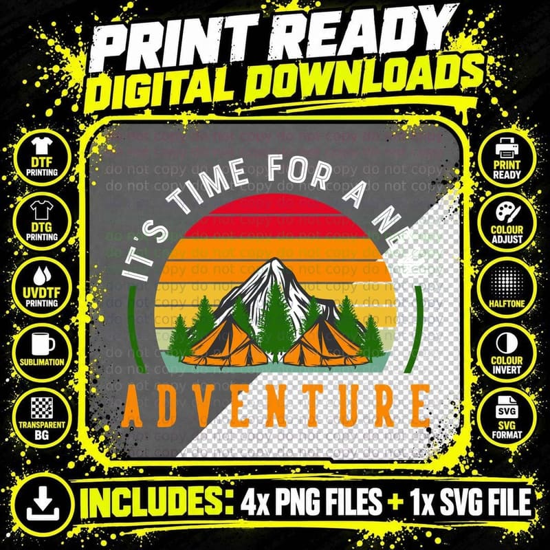 It's Time for a New Adventure Camping T-Shirt Png SVG Digital Bundle