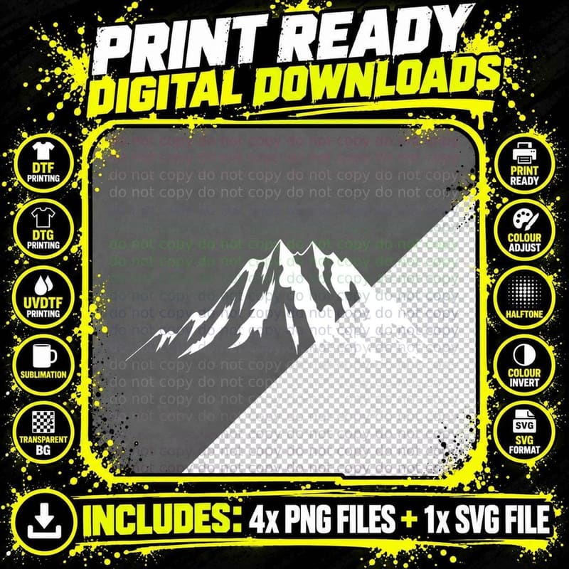 Jagged Mountain Peak Silhouette Outdoor T-Shirt Png SVG Digital Bundle