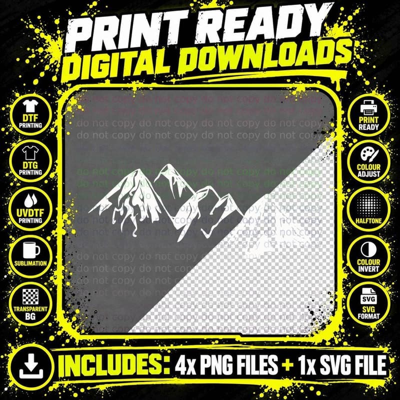 Jagged Snow-Capped Peaks Outdoor T-Shirt Png SVG Digital Bundle