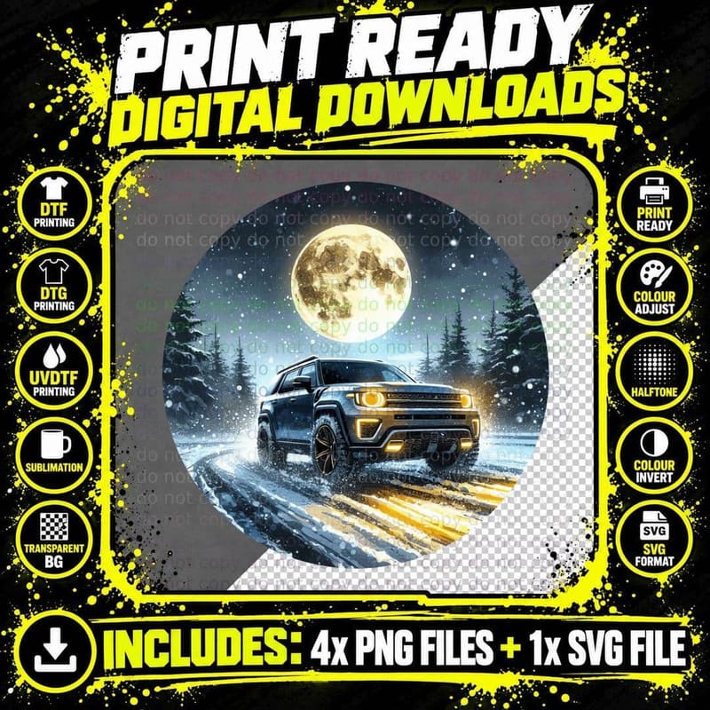 Jeep Blue Snowy Mountain Night Lights T-Shirt Png SVG Digital Bundle