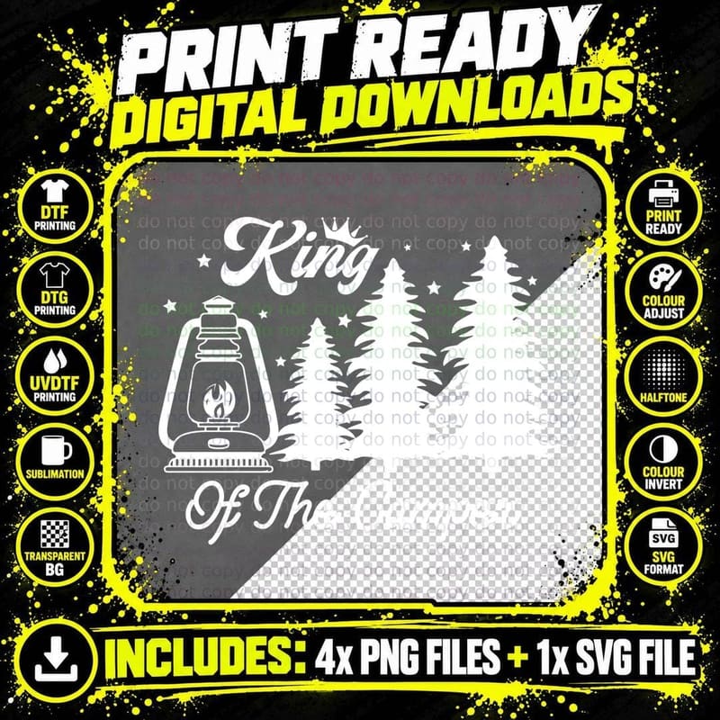 King of the Camper T-Shirt, Lantern Forest Stars Camping Png SVG Digital Bundle