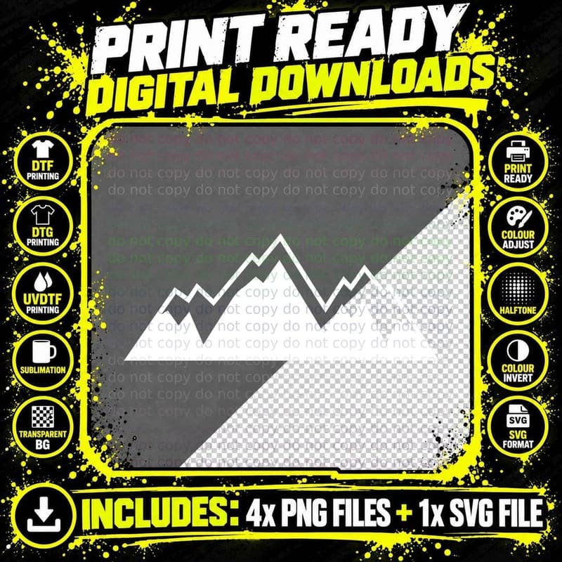 Layered Mountain Peaks Outline Outdoor T-Shirt Png SVG Digital Bundle