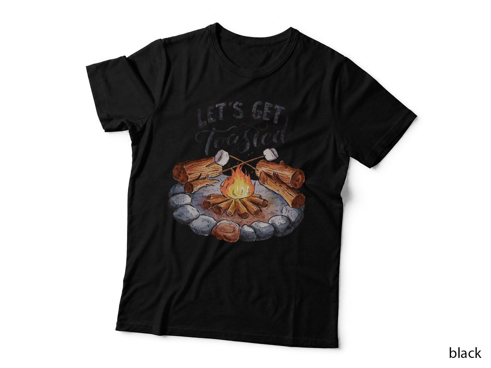 Let's Get Toasted Camping T-Shirt, Campfire with Marshmallows Roasting Graphic