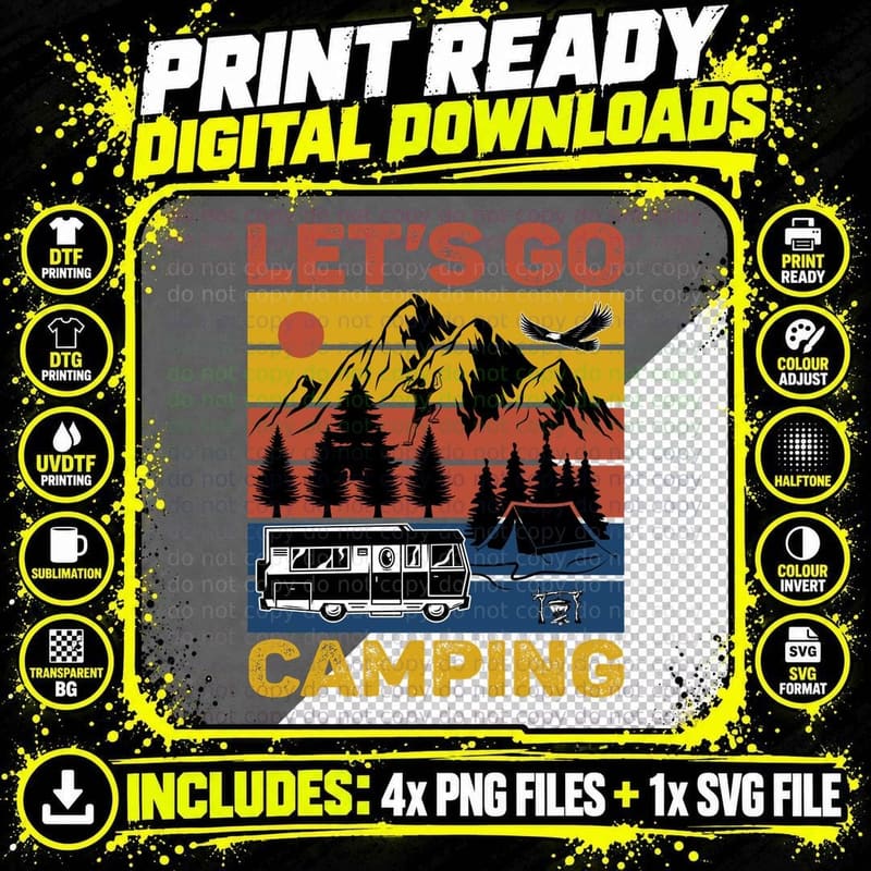 Let's Go Camping T-Shirt, Camping Adventure Silhouette Png SVG Digital Bundle
