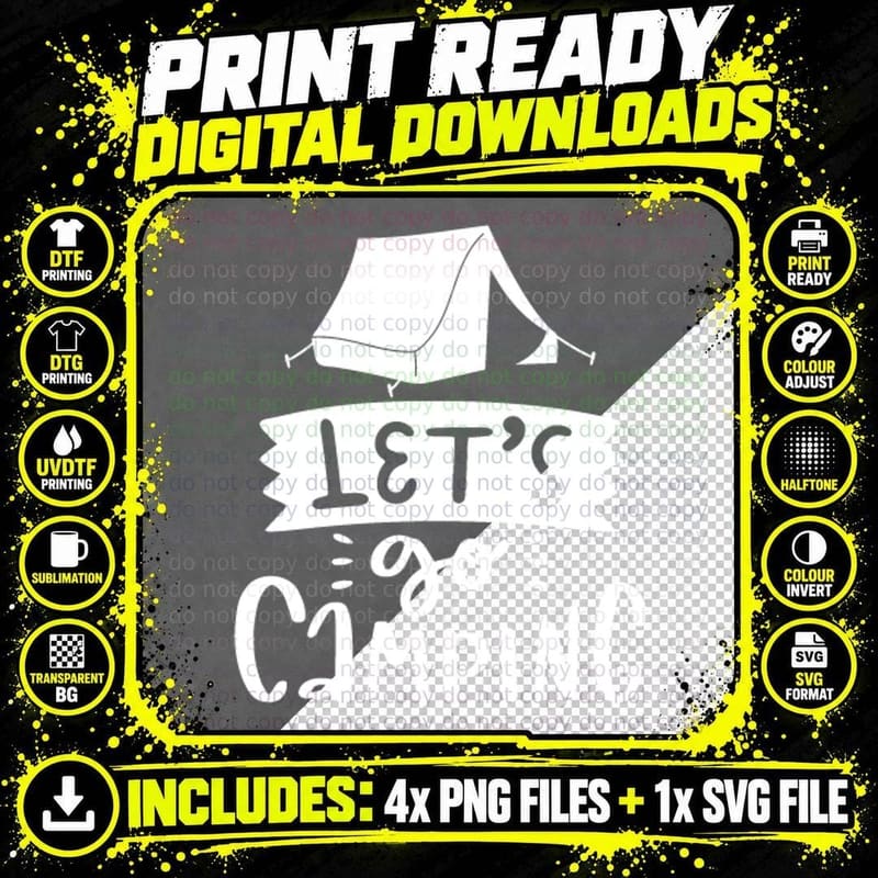 Let's Go Camping T-Shirt, Tent Camping Banner Design Png SVG Digital Bundle