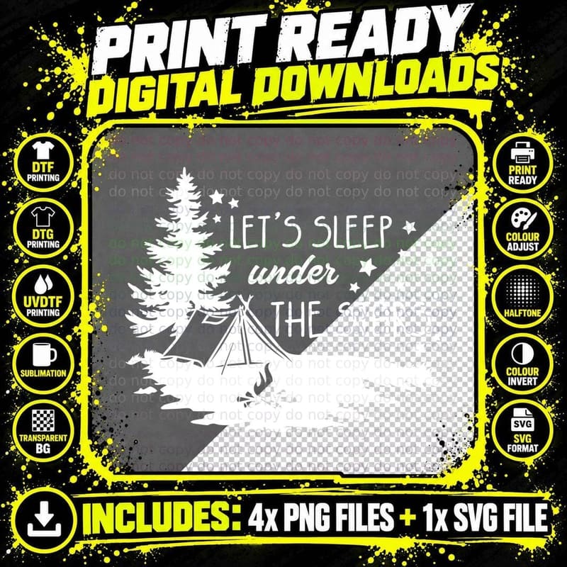 Let's Sleep Under the Stars T-Shirt Png SVG Digital Bundle