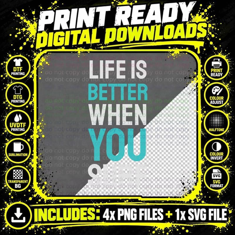 Life Is Better When You Surf Typography Modern Blue Cyan Png SVG Digital Bundle