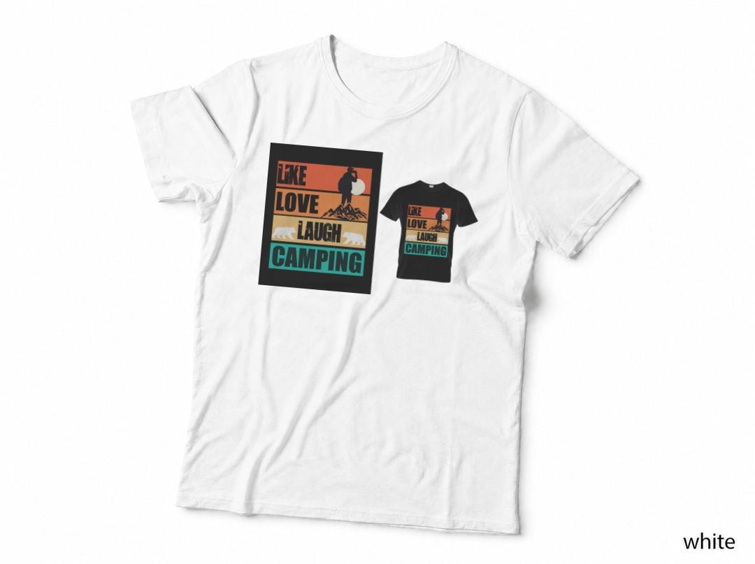 Like Love Laugh Camping T-Shirt, Hiker on Mountain Top with Bears