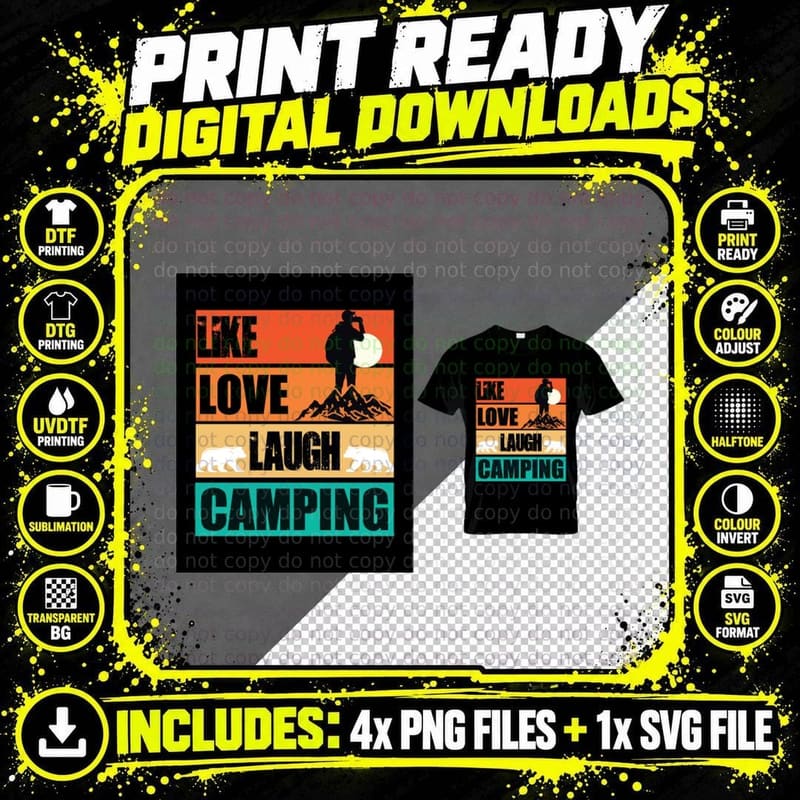 Like Love Laugh Camping T-Shirt, Hiker on Mountain Top Png SVG Digital Bundle