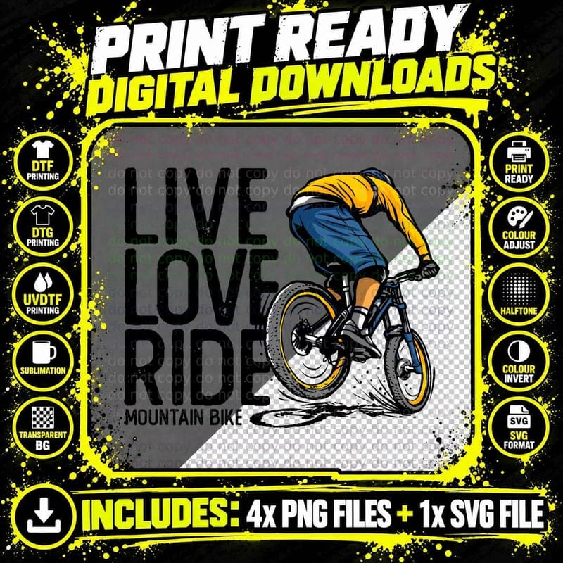 Live Love Ride Mountain Bike Biker Landscape Forest Png SVG Digital Bundle