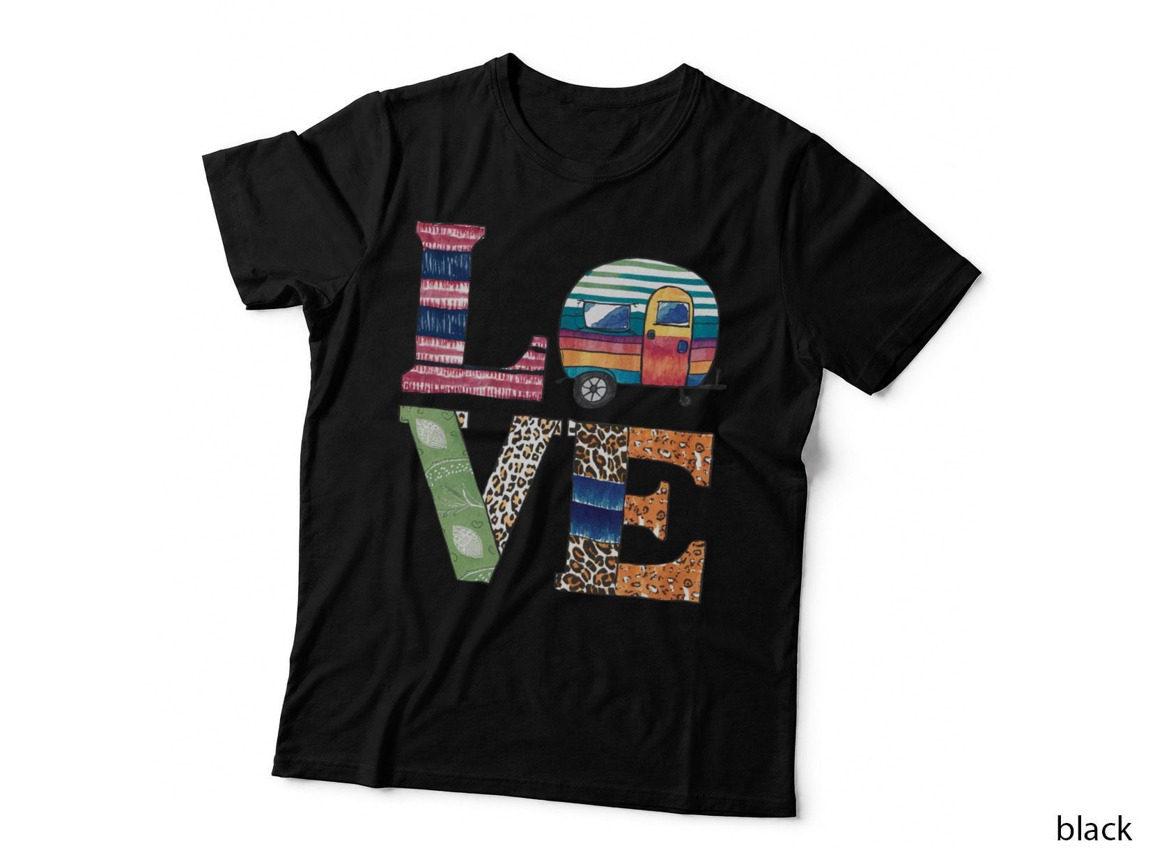 Love Camping T-Shirt, Colorful Camper Art Graphic Tee, Camping Design Shirt