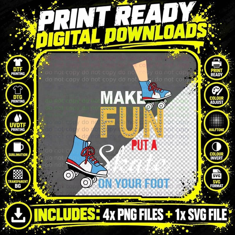 Make Fun Put a Skate on Your Foot Roller Blue Shoe Retro Png SVG Digital Bundle
