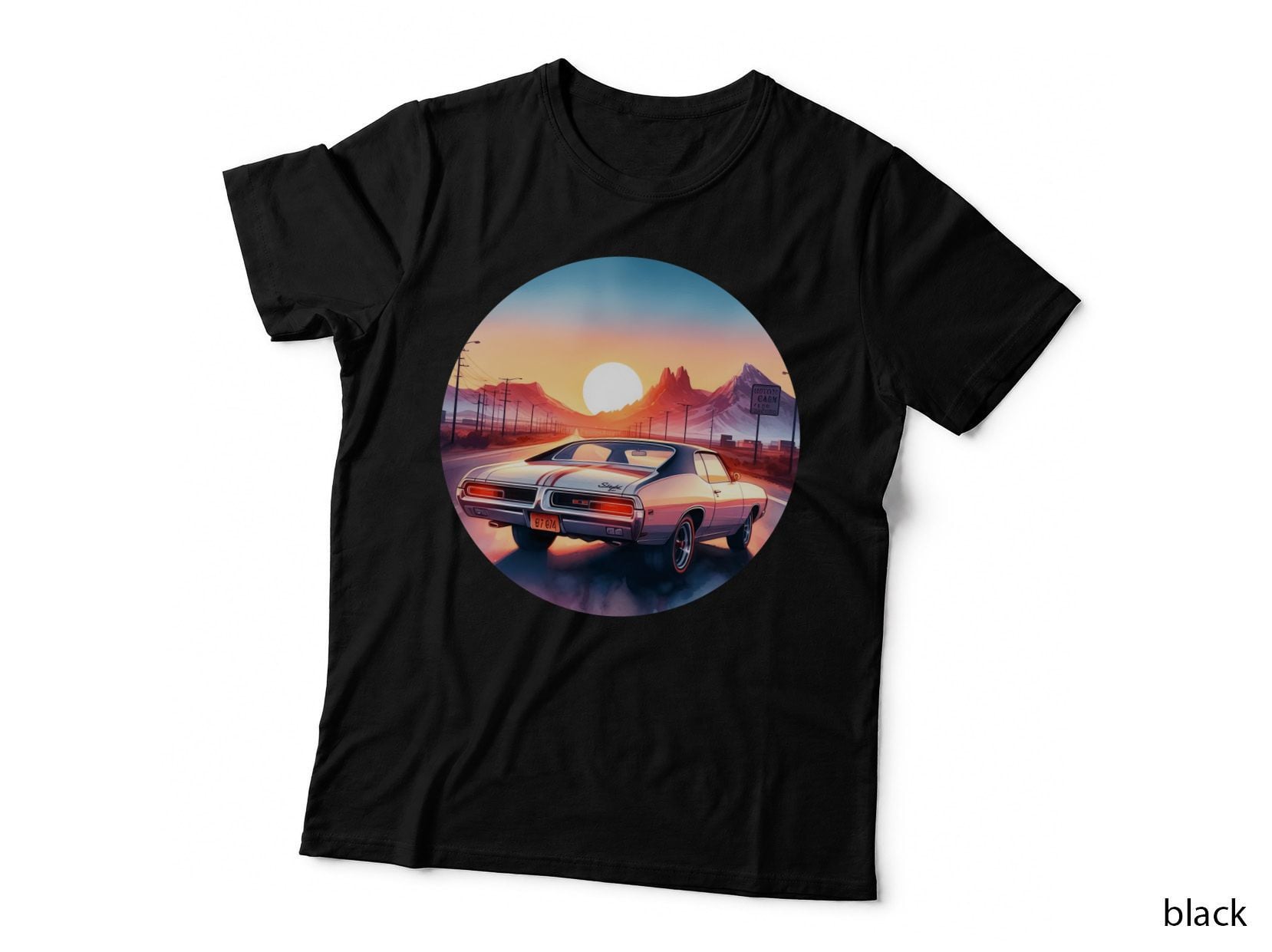 Mercury Cougar Desert Mountain Sunset Car Landscape Vintage T-Shirt