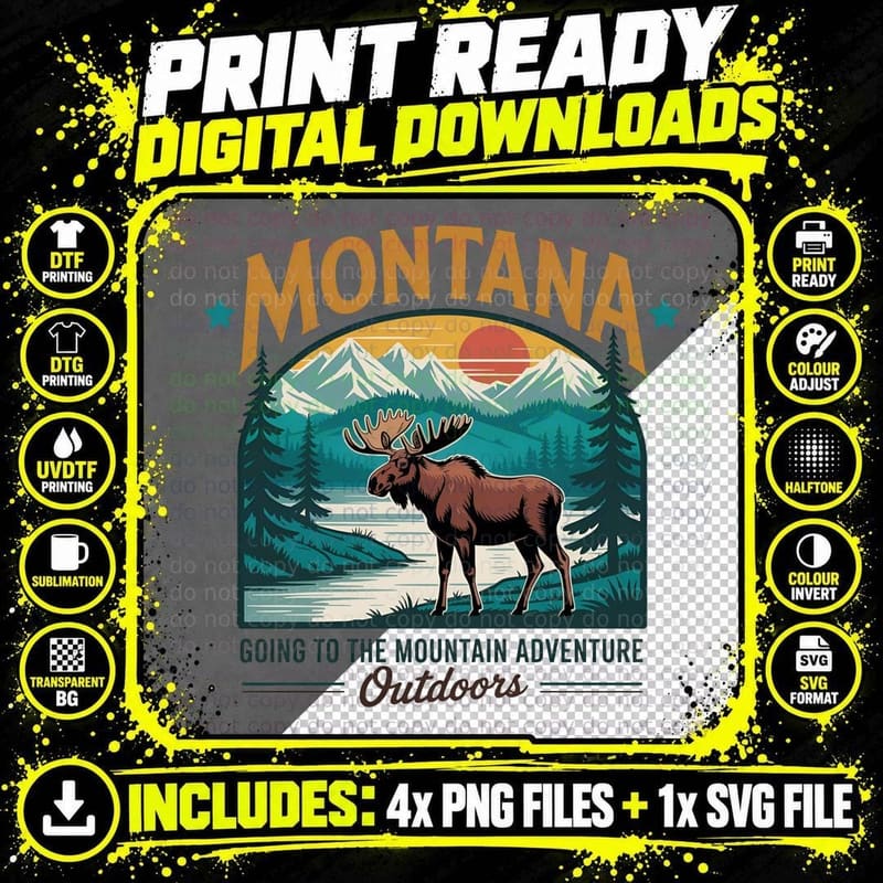 Montana Going to the Mountain Adventure Outdoors Outdoor Png SVG Digital Bundle