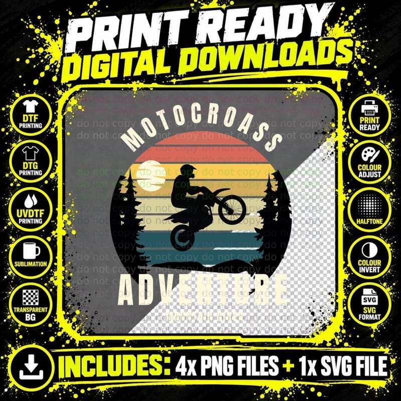 Motocross Adventure Mountain Biker Rider Jump Forest Png SVG Digital Bundle