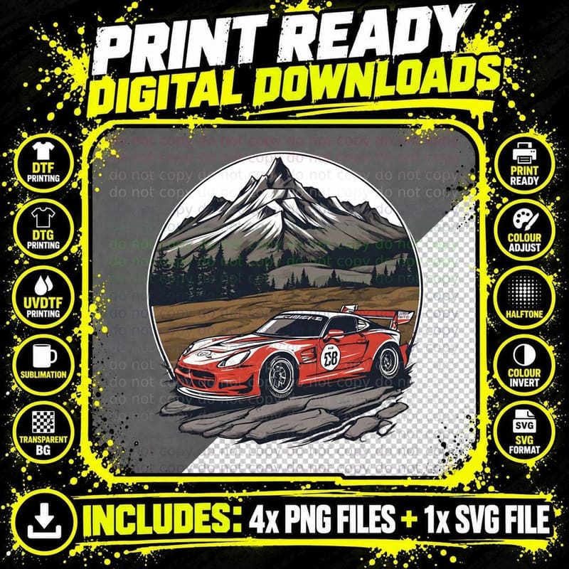 Mountain 58 Racing Red Race Car Number Circle T-Shirt Png SVG Digital Bundle