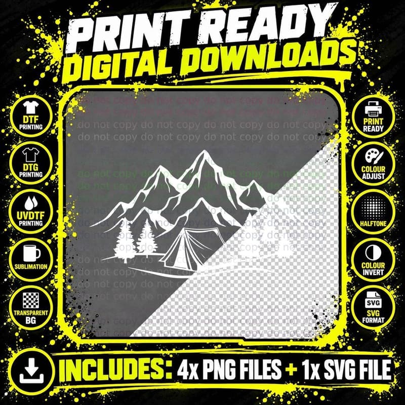 Mountain Camping Tent Forest Scene Outdoor T-Shirt Png SVG Digital Bundle