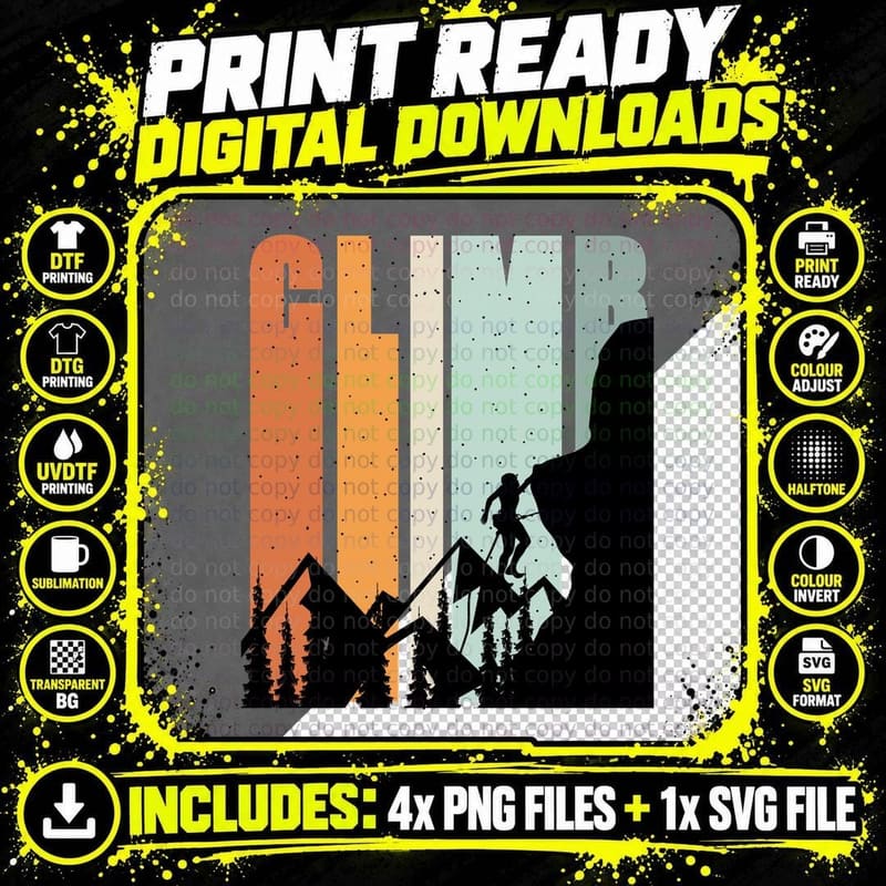 Mountain Climber Retro Stripes Outdoor T-Shirt Png SVG Digital Bundle