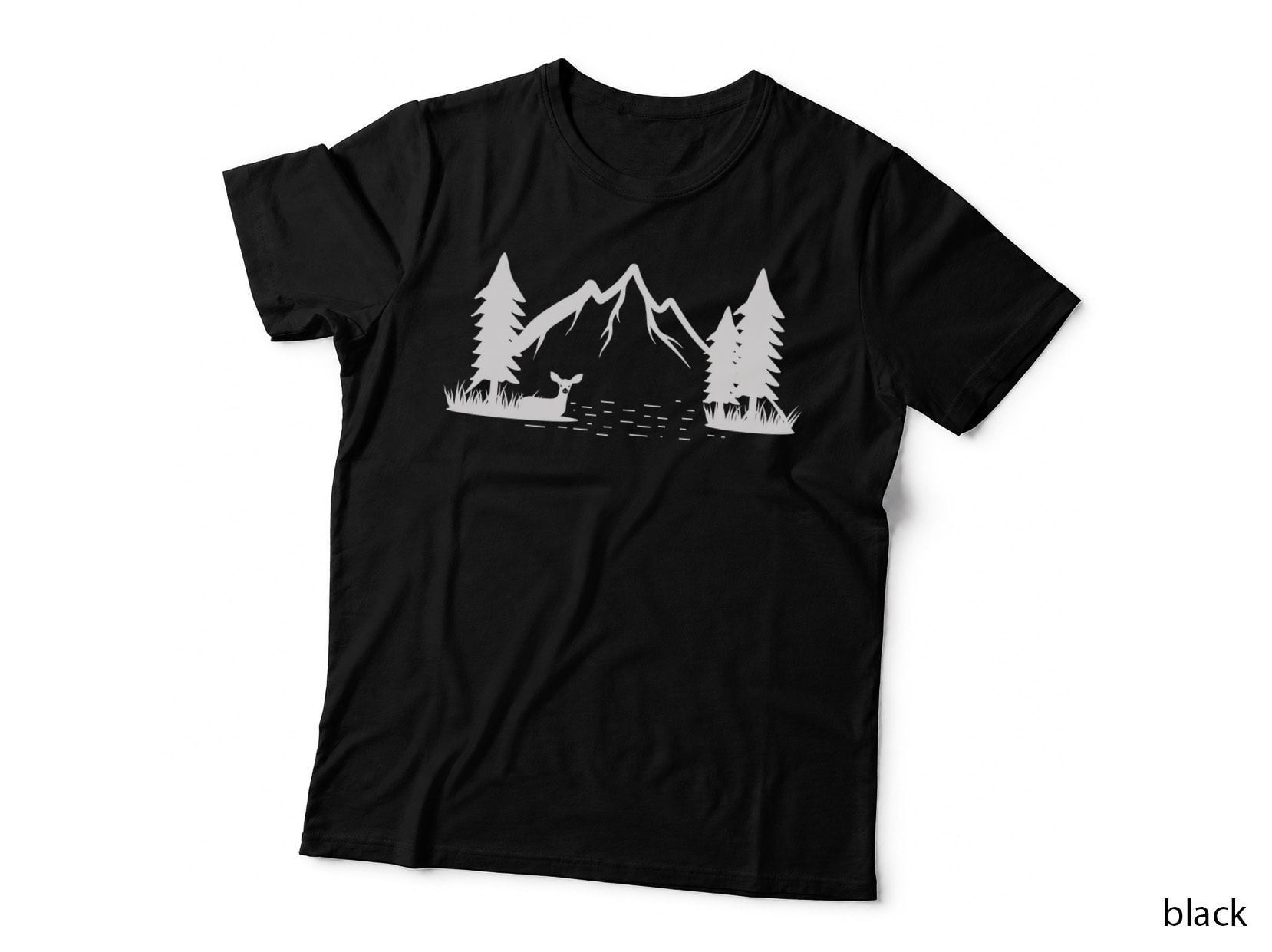 Mountain Deer Silhouette T-Shirt, Trendy Graphic Tee, Cool Design Shirt