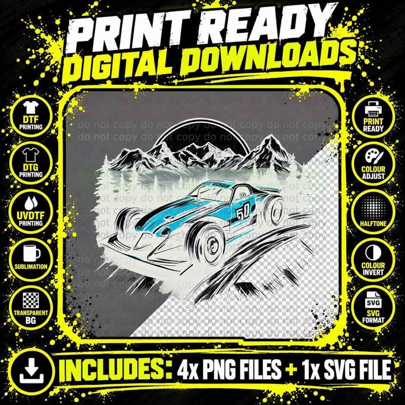 Mountain Derby Racer 50 White Red Race Car Number T-Shirt Png SVG Digital Bundle