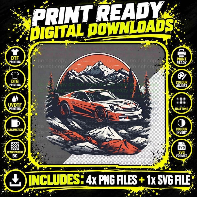 Mountain Flame Racer Red White Supercar Sunset T-Shirt Png SVG Digital Bundle