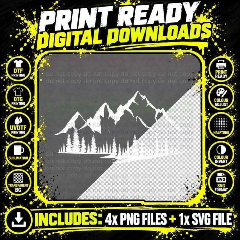Mountain Forest Landscape Outdoor Design T-Shirt Png SVG Digital Bundle
