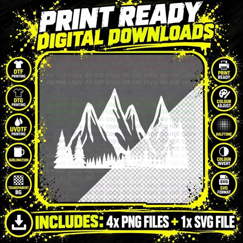 Mountain Forest Silhouette Forest T-Shirt Png SVG Digital Bundle