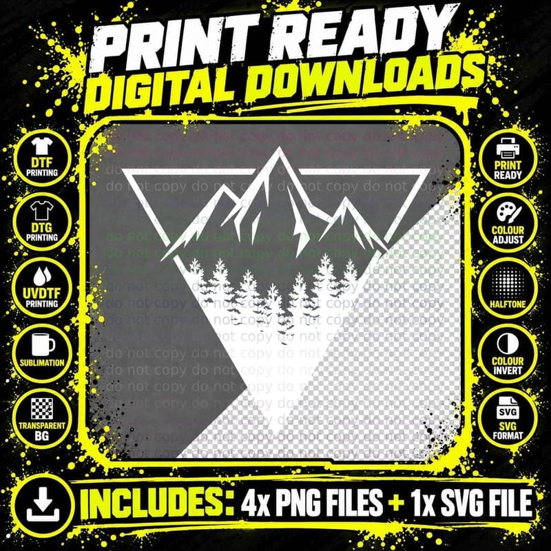 Mountain Forest Silhouette Landscape T-Shirt Png SVG Digital Bundle