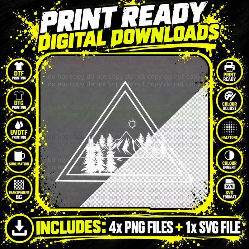 Mountain Forest Silhouette T-Shirt, Trendy Graphic Tee Png SVG Digital Bundle