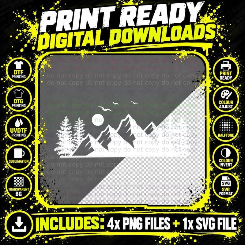 Mountain Lake Forest Trees Outdoor T-Shirt Png SVG Digital Bundle