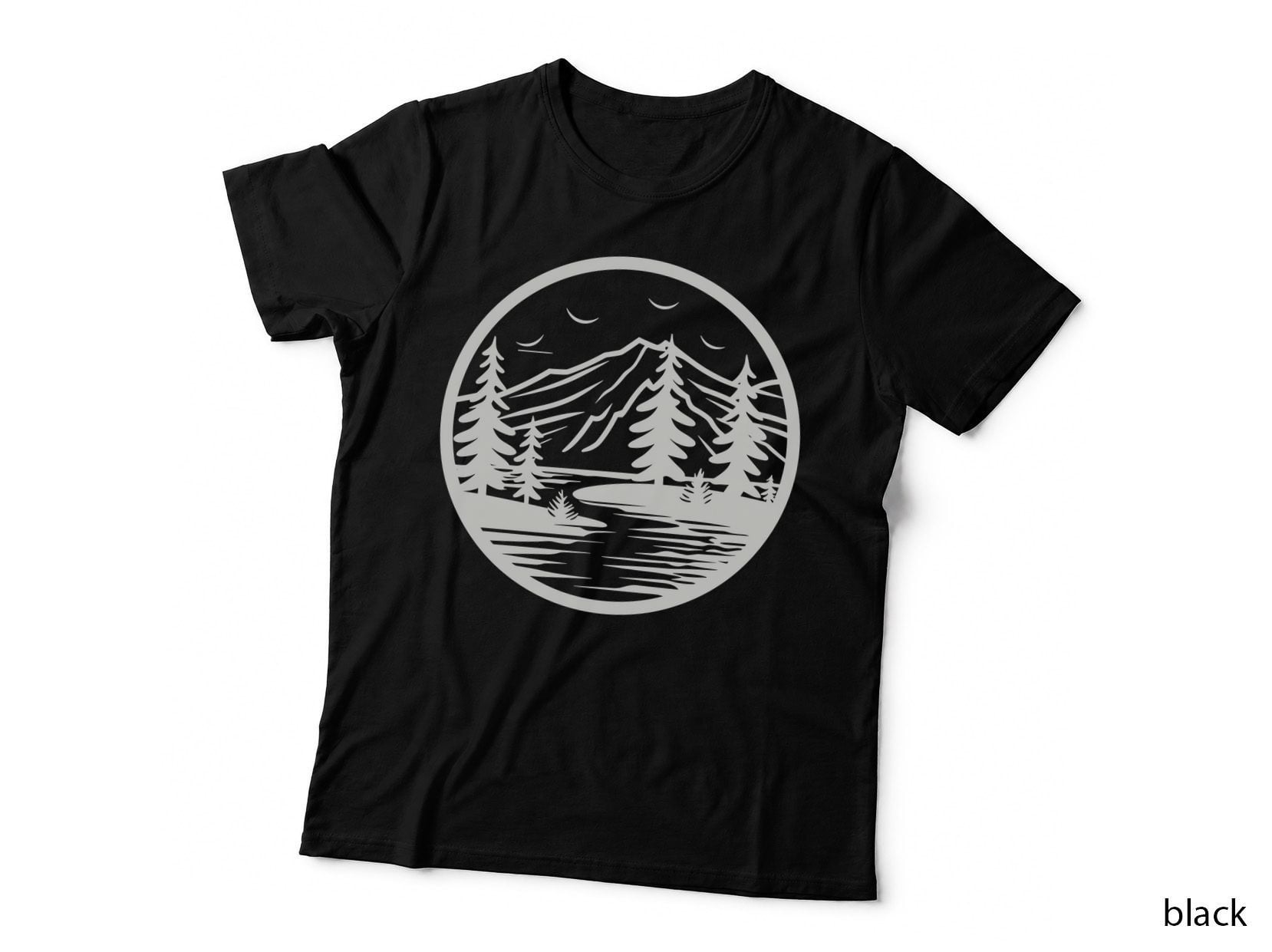 Mountain Lake Night Scene Forest T-Shirt, Forest Graphic Tee, Forest Lover Shirt
