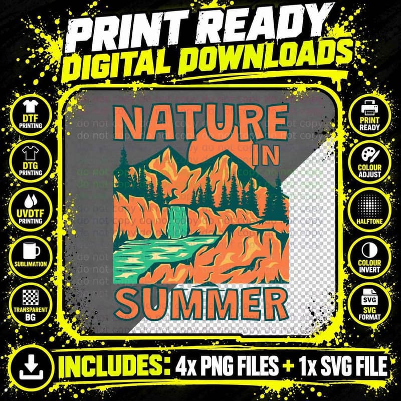 Mountain Landscape Summer Nature in Orange Mountains Png SVG Digital Bundle