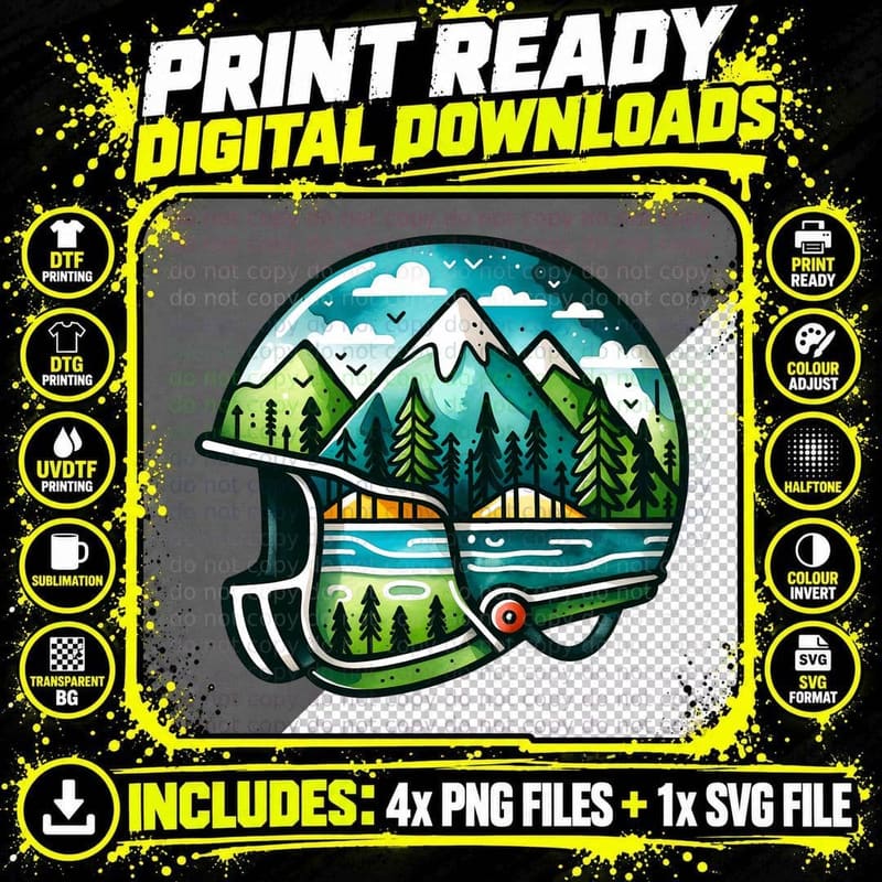 Mountain Landscape in Helmet Camping T-Shirt Png SVG Digital Bundle