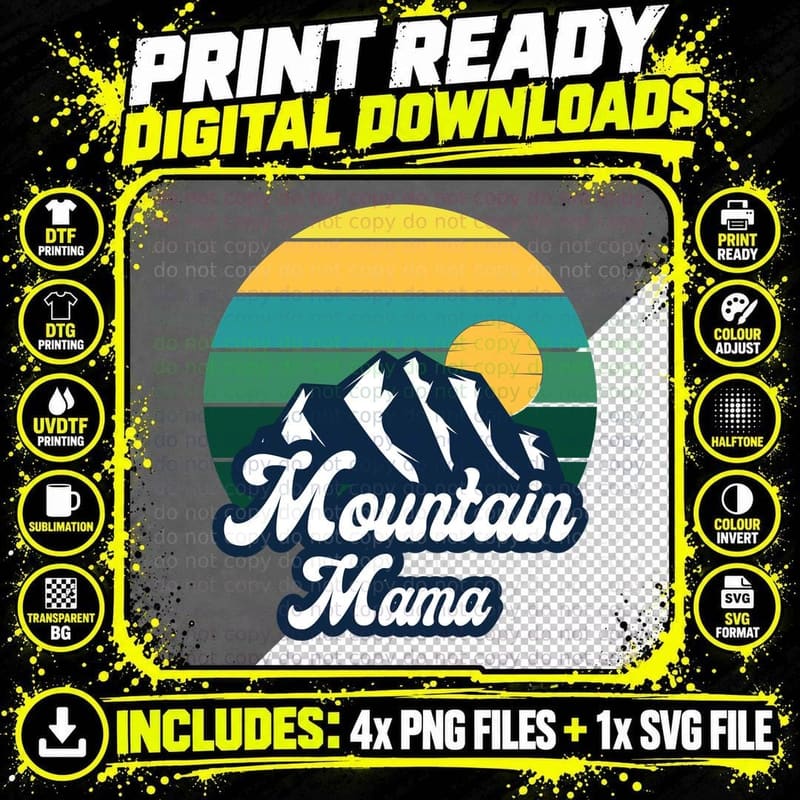 Mountain Mama Camping T-Shirt, Mountain Silhouette Png SVG Digital Bundle