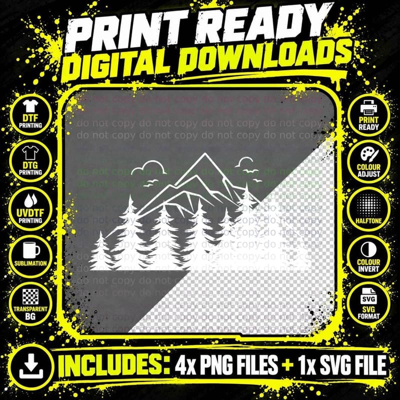 Mountain Moon Forest Circle Outdoor T-Shirt Png SVG Digital Bundle