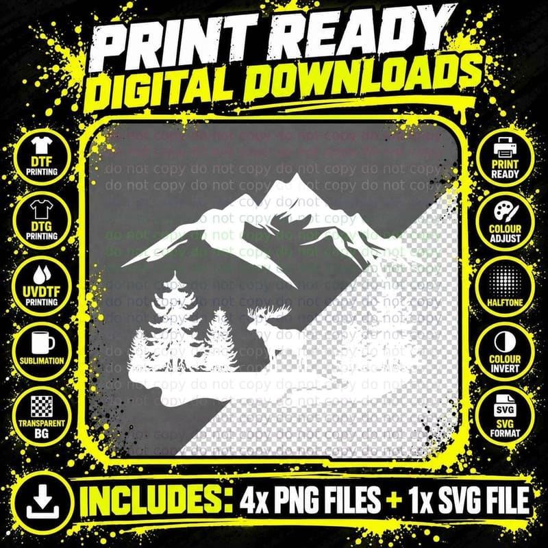 Mountain Moose Forest Scene Outdoor T-Shirt Png SVG Digital Bundle