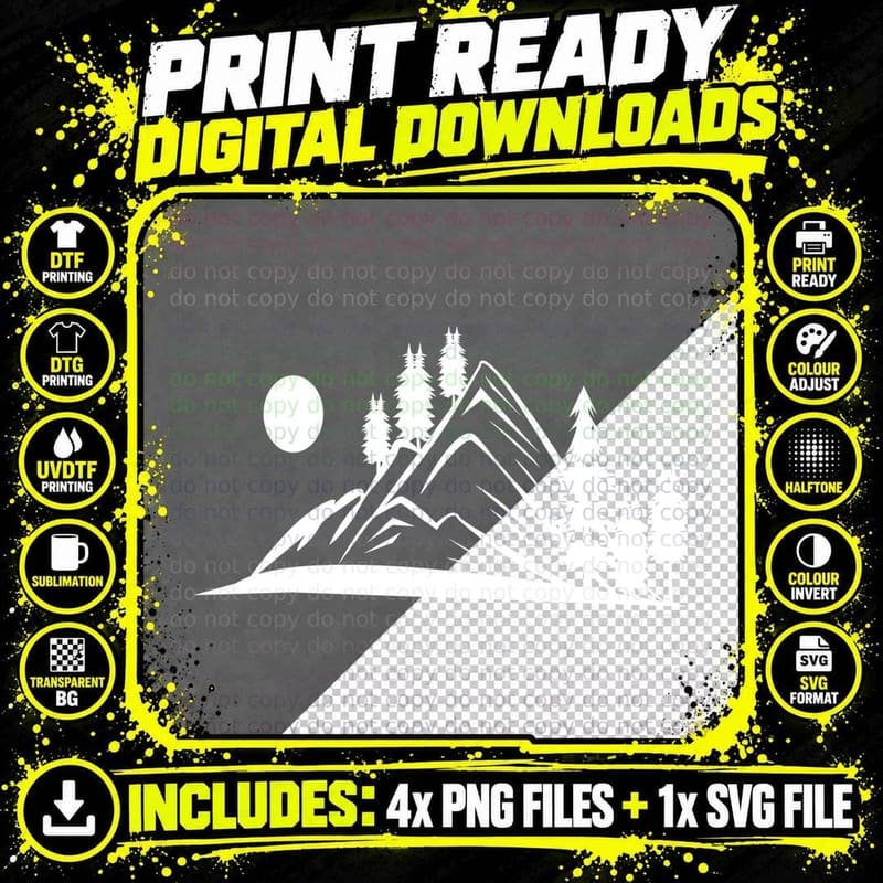 Mountain Night Forest Silhouette T-Shirt Png SVG Digital Bundle