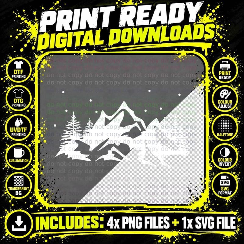 Mountain Night Landscape with Trees Landscape T-Shirt Png SVG Digital Bundle