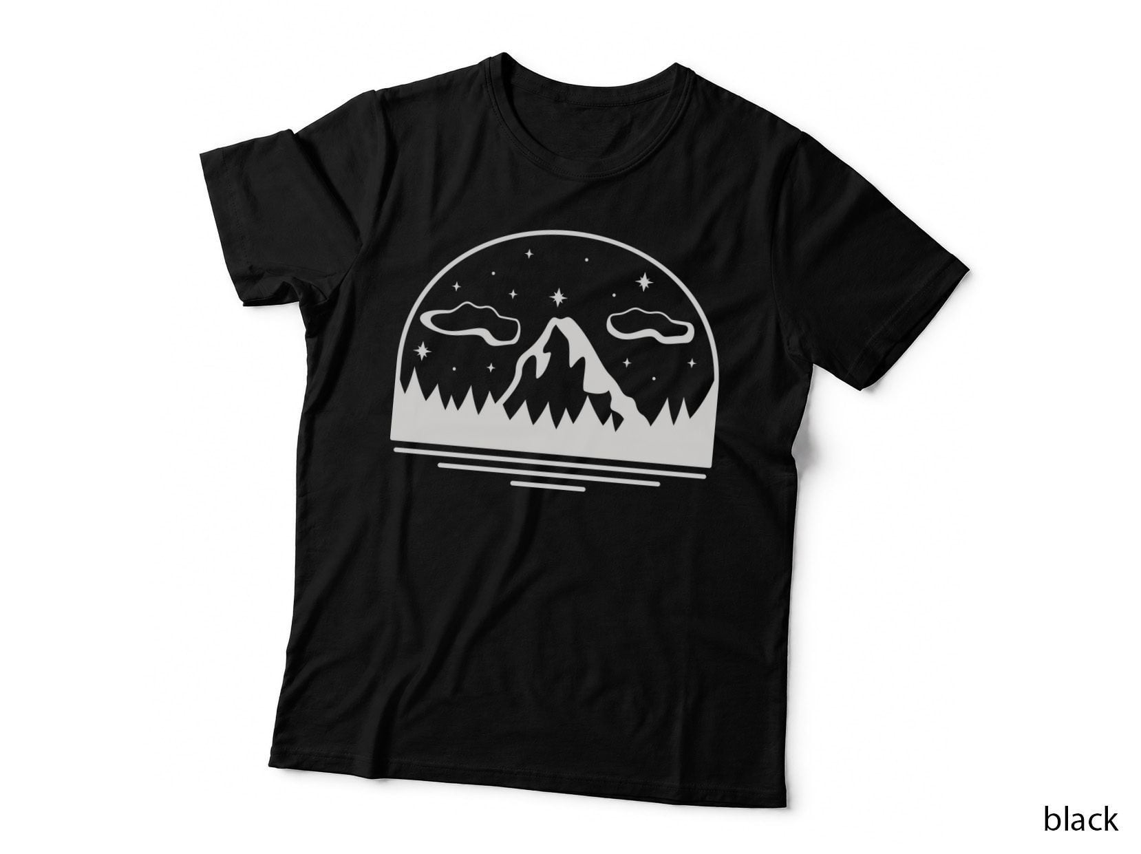 Mountain Night Sky with Stars Landscape T-Shirt, Landscape Graphic Tee