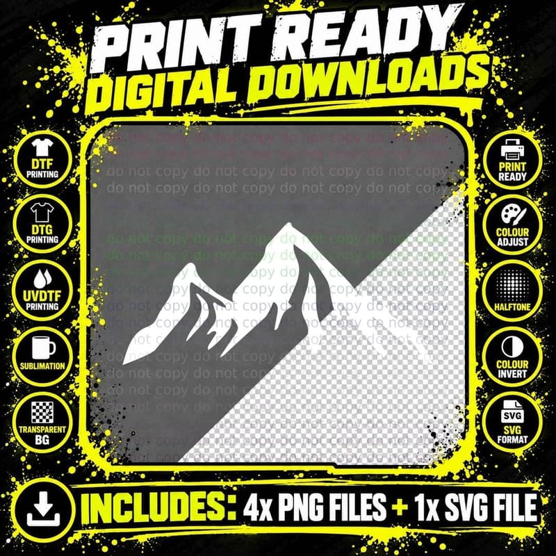 Mountain Outline Angular Peak Outdoor T-Shirt Png SVG Digital Bundle