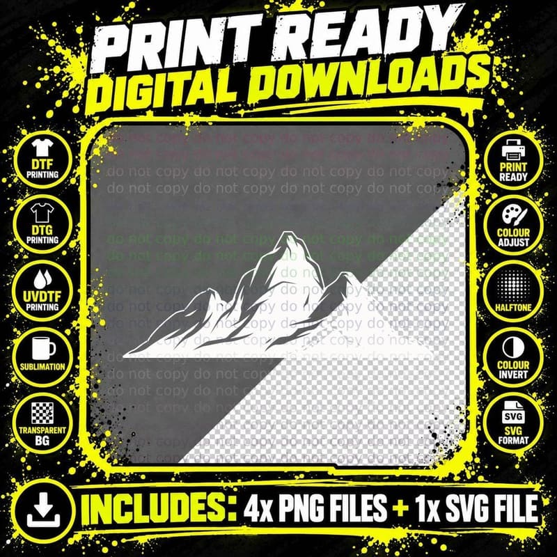 Mountain Outline Simple Outdoor T-Shirt Png SVG Digital Bundle