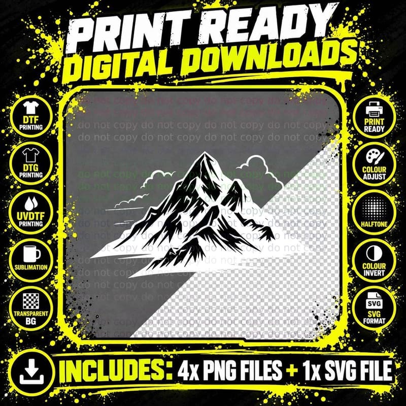 Mountain Peaks Cluster Clouds Outdoor T-Shirt Png SVG Digital Bundle