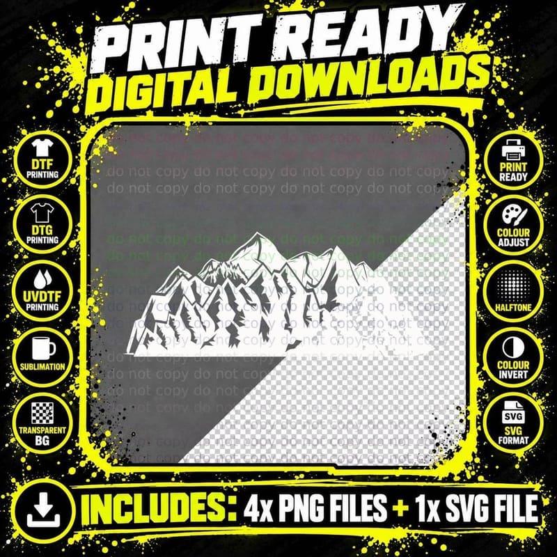 Mountain Peaks Silhouette Outdoor Design T-Shirt Png SVG Digital Bundle