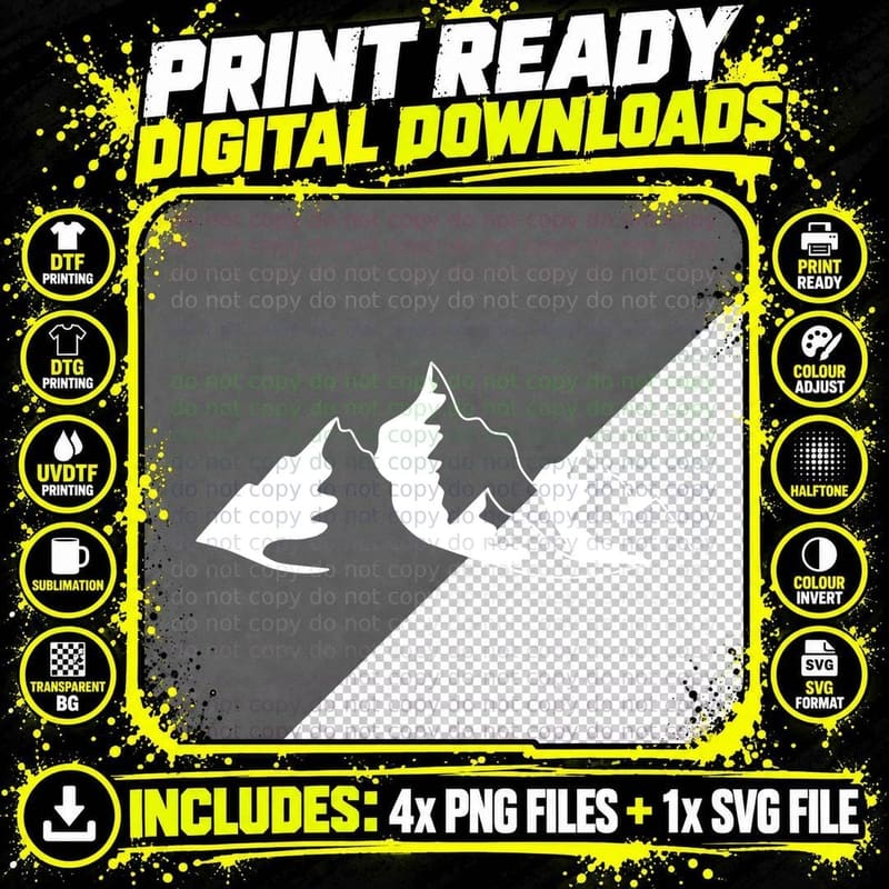 Mountain Peaks Solid and Hatched Outdoor T-Shirt Png SVG Digital Bundle