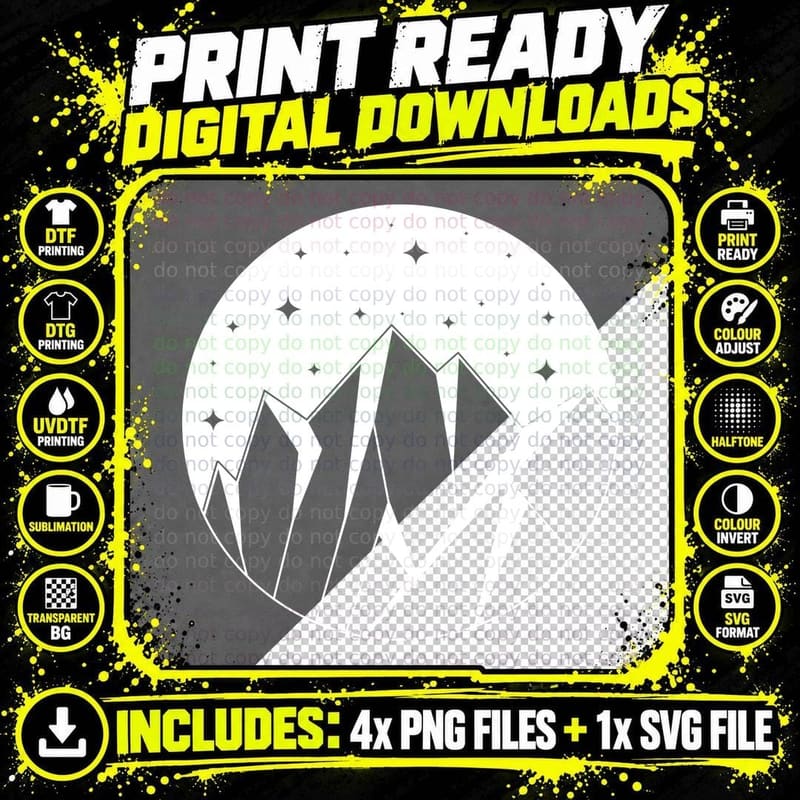 Mountain Peaks Under Stars Landscape T-Shirt Png SVG Digital Bundle